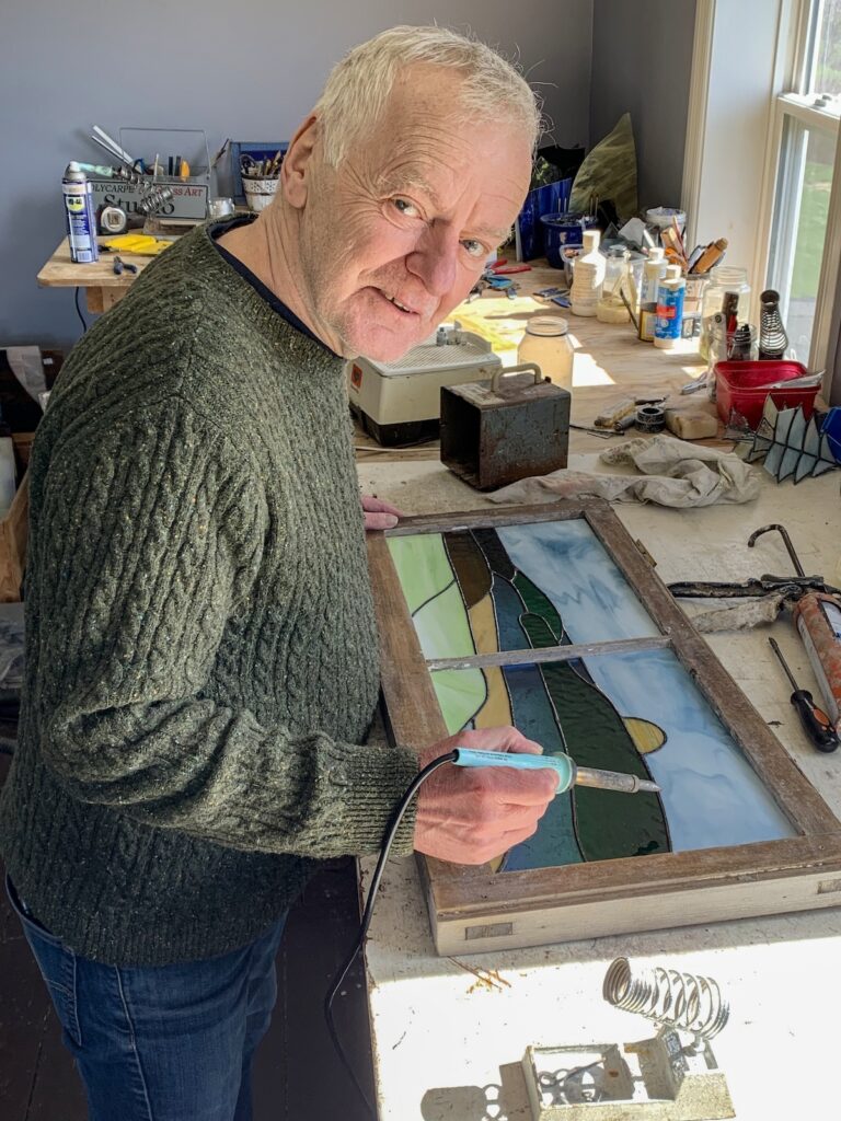 Polycarpe LeBlanc works on a project in his studio in East Margaree.